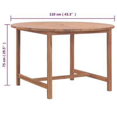 vidaXL Garden Dining Table Ø110x75 cm Solid Wood Teak