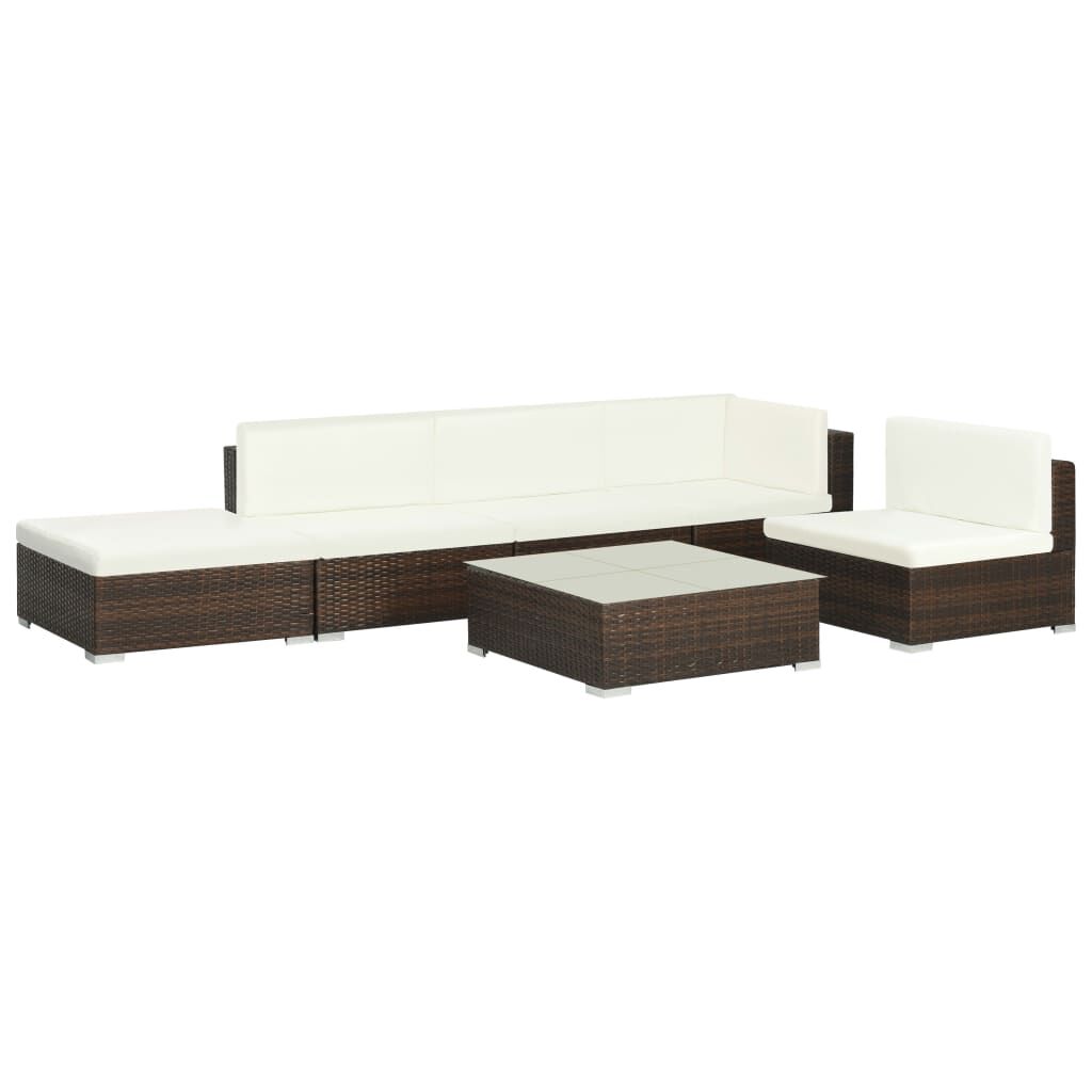 vidaXL 6 Piece Garden Lounge Set with Cushions Poly Rattan Brown