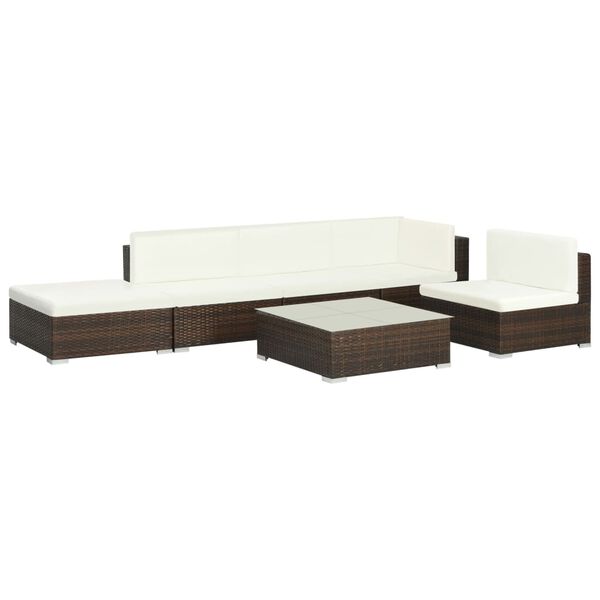 vidaXL 6 Piece Garden Lounge Set with Cushions Poly Rattan Brown