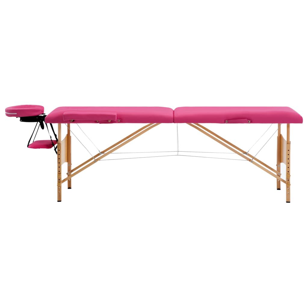 vidaXL Foldable Massage Table 2 Zones Wood Pink