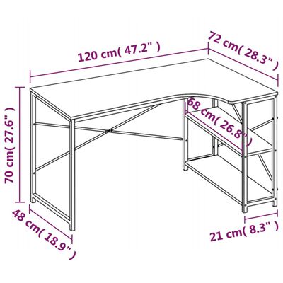 vidaXL Computer Desk White and Oak 120x72x70 cm