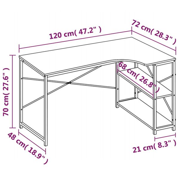 vidaXL Computer Desk White and Oak 120x72x70 cm