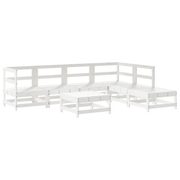 vidaXL 7 Piece Garden Lounge Set with Cushions White Solid Wood