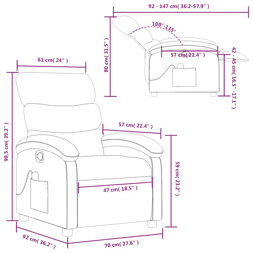 vidaXL Massage Recliner Chair Cream Fabric