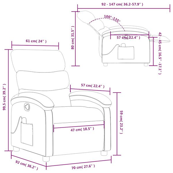 vidaXL Massage Recliner Chair Cream Fabric