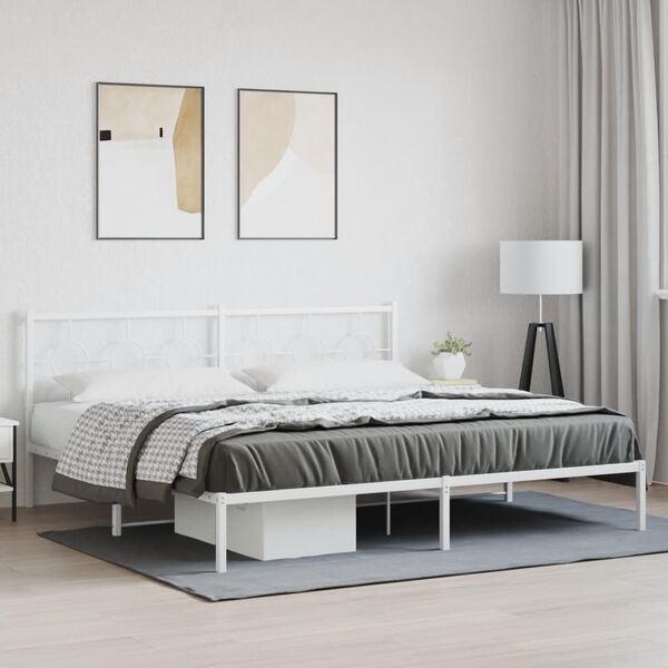 vidaXL Metal Bed Frame without Mattress with Headboard White 193x203cm