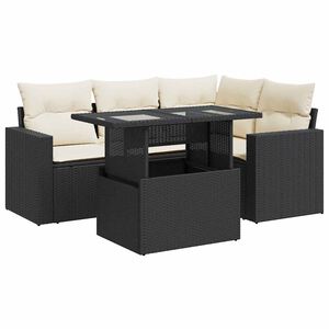 vidaXL 5 Piece Garden Sofa Set with Cushions Black Poly Rattan