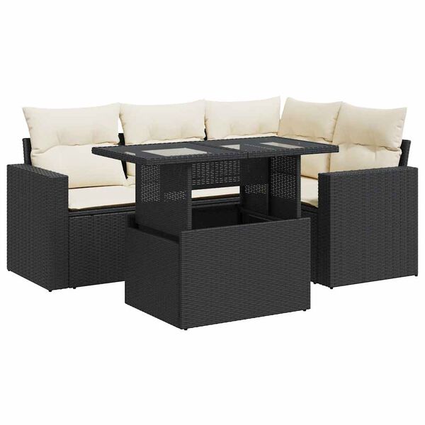 vidaXL 5 Piece Garden Sofa Set with Cushions Black Poly Rattan