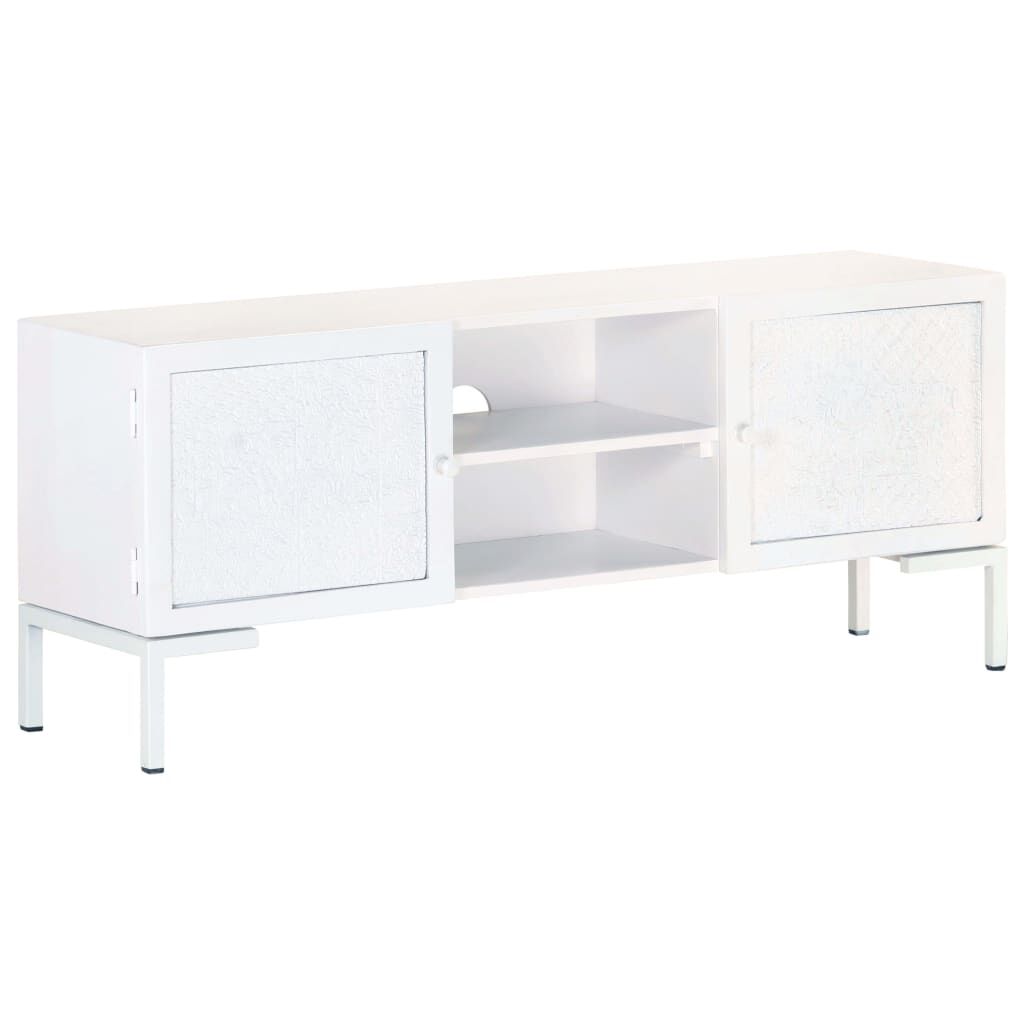 vidaXL TV Cabinet White 115x30x46 cm Solid Mango Wood