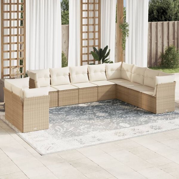 vidaXL 10 Piece Garden Sofa Set with Cushions Beige Poly Rattan