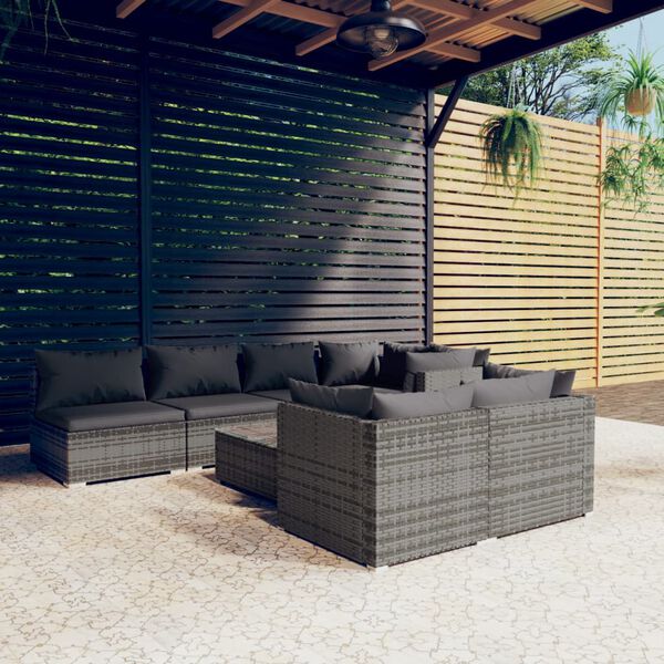 vidaXL 8 Piece Garden Lounge Set with Cushions Grey Poly Rattan