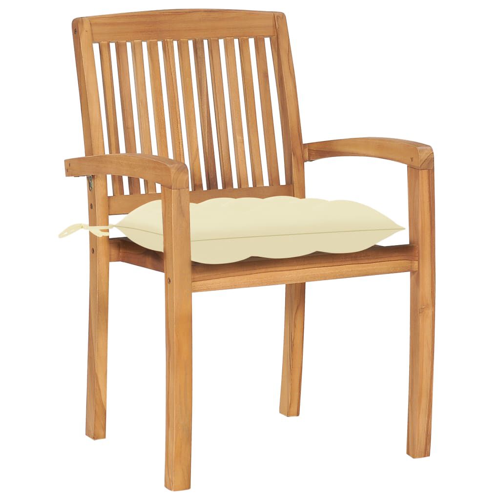 vidaXL Stacking Garden Chairs with Cushions 4 pcs Solid Teak Wood