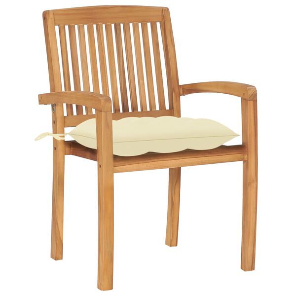 vidaXL Stacking Garden Chairs with Cushions 4 pcs Solid Teak Wood