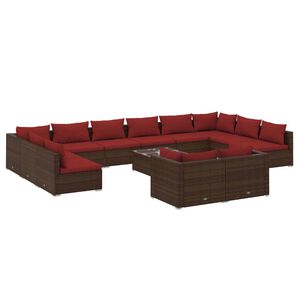 vidaXL 13 Piece Garden Lounge Set with Cushions Brown Poly Rattan