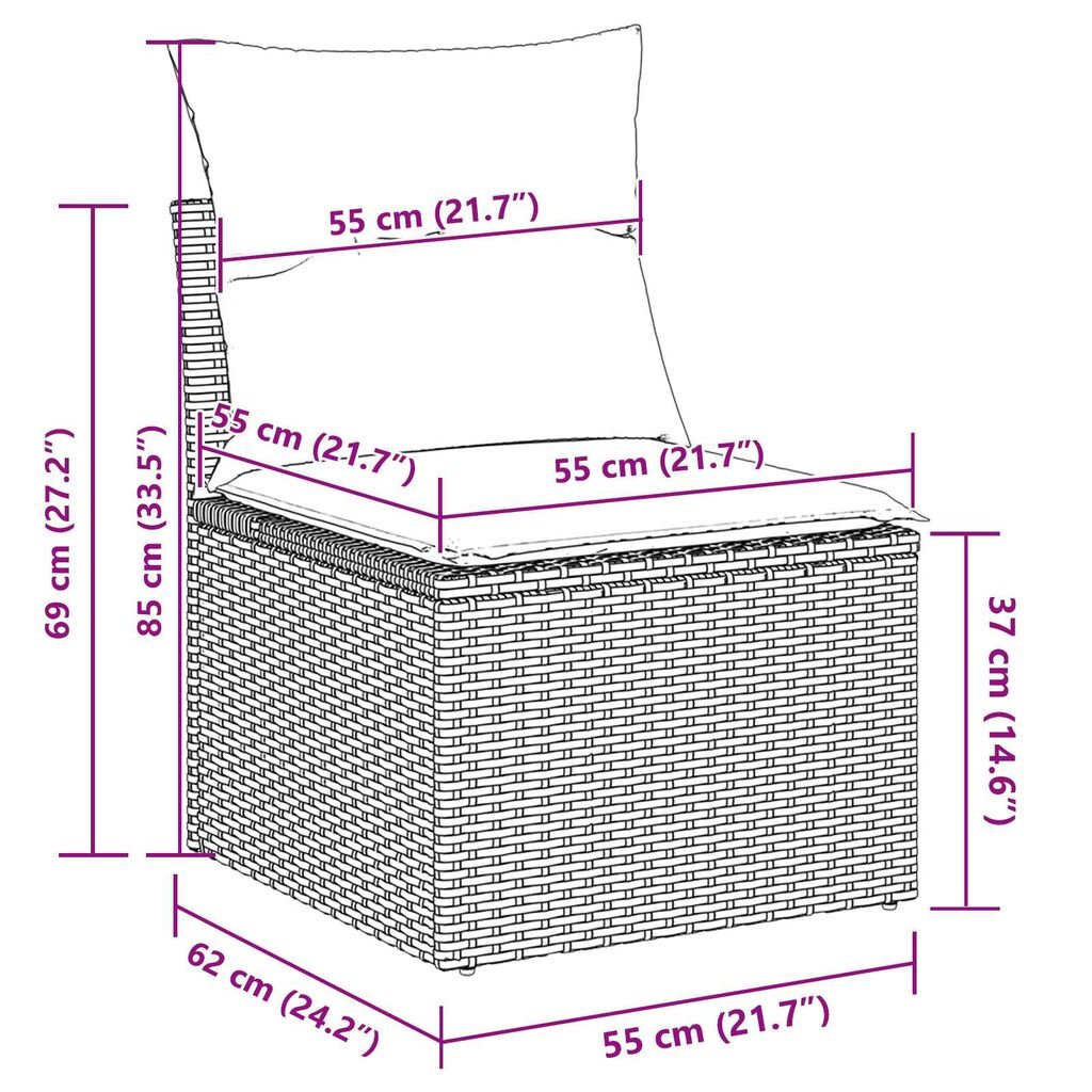vidaXL 6 Piece Garden Sofa Set with Cushions - Grey Poly Rattan