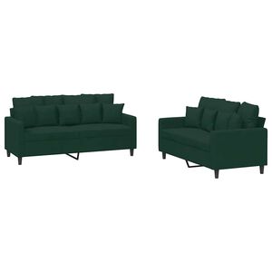 vidaXL 2 Piece Sofa Set with Cushions Dark Green Velvet