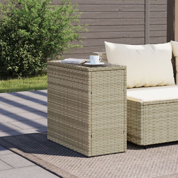 vidaXL Garden Side Table with Glass Top Light Grey 58x27.5x55 cm Poly Rattan