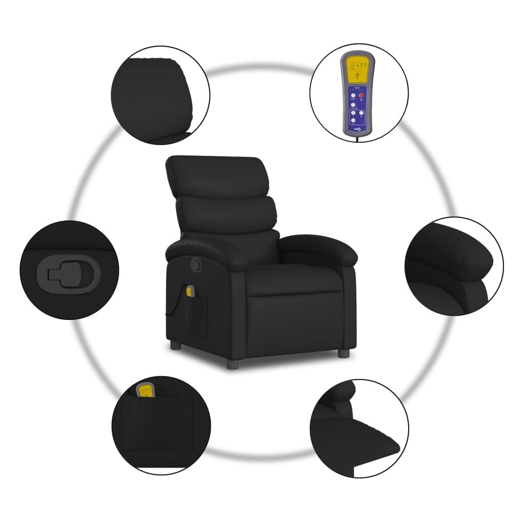 vidaXL Massage Recliner Chair Black Faux Leather