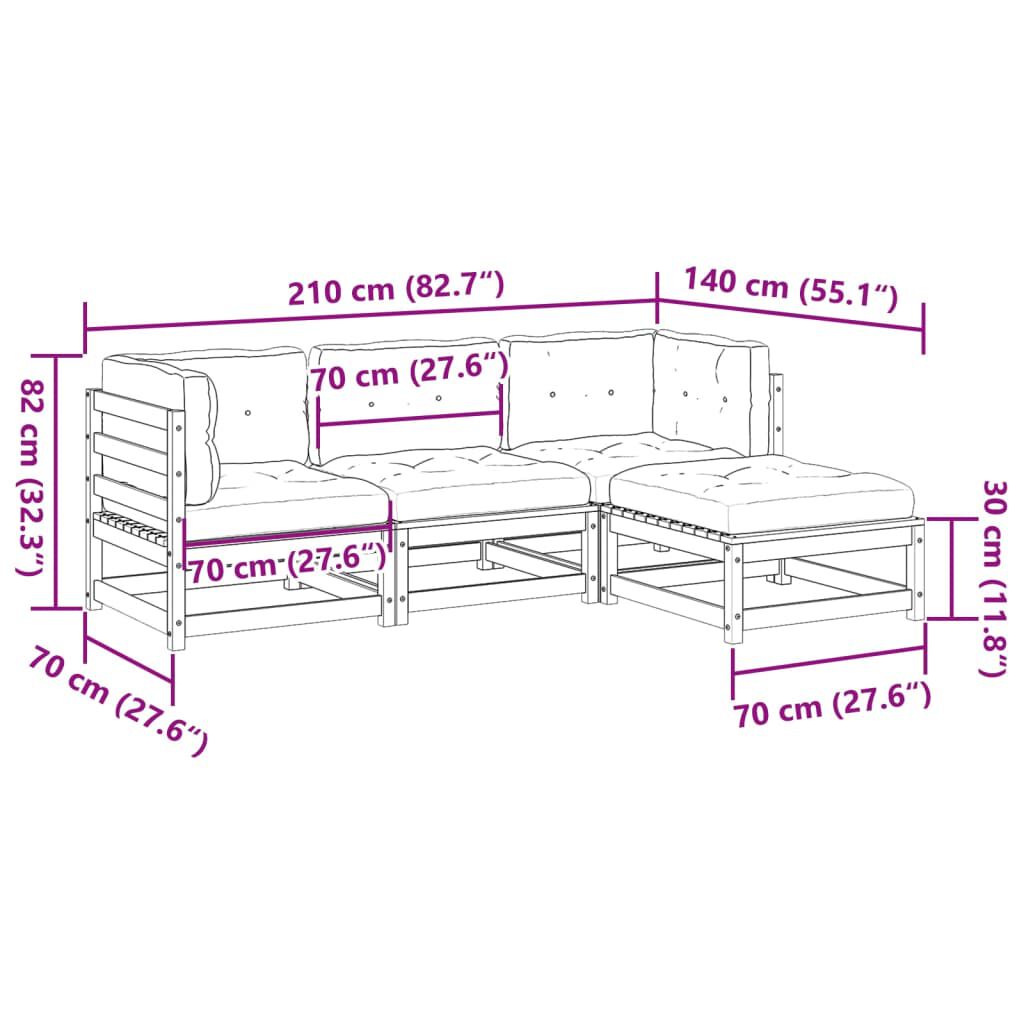 vidaXL 4 Piece Garden Sofa Set with Cushions Wax Brown Solid Wood Pine