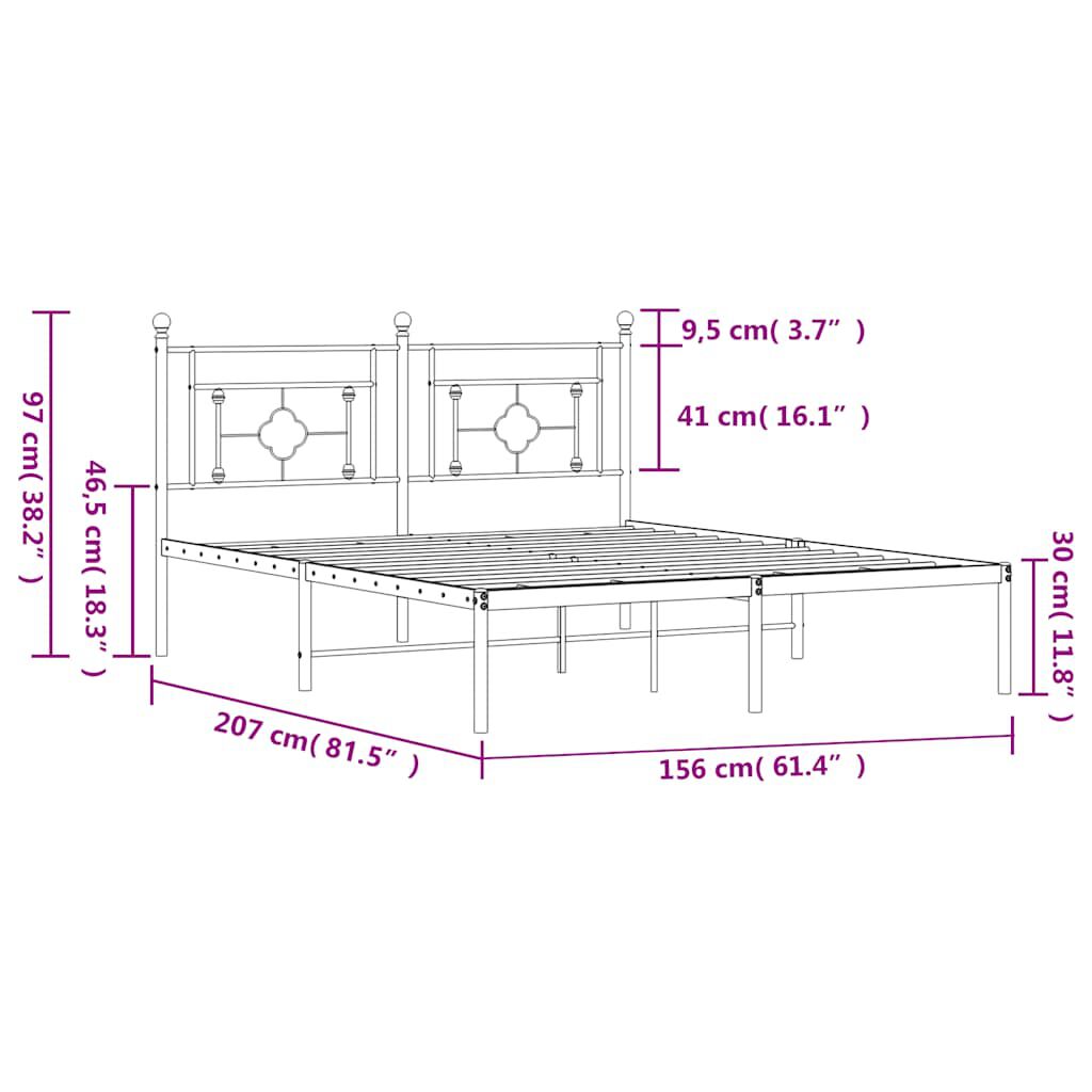 vidaXL Metal Bed Frame without Mattress with Headboard White 150x200cm