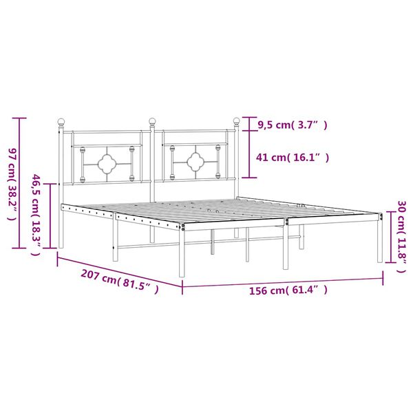 vidaXL Metal Bed Frame without Mattress with Headboard White 150x200cm
