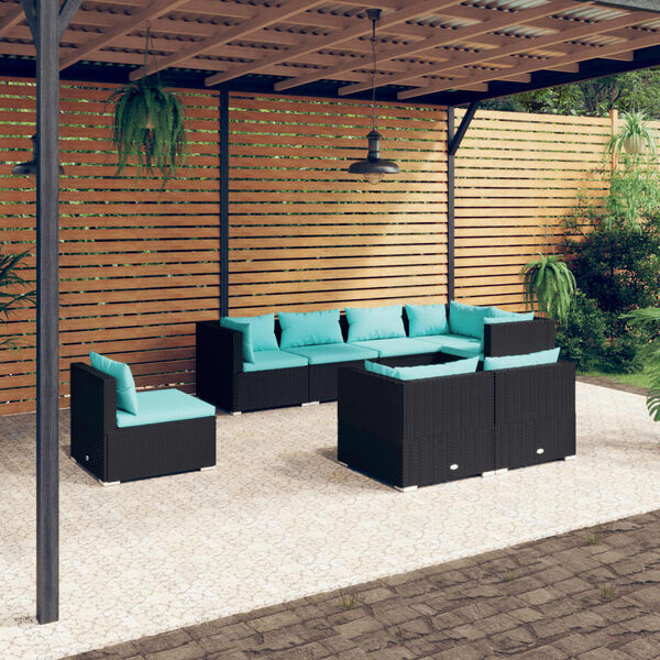 vidaXL 8 Piece Garden Lounge Set with Cushions Poly Rattan Black