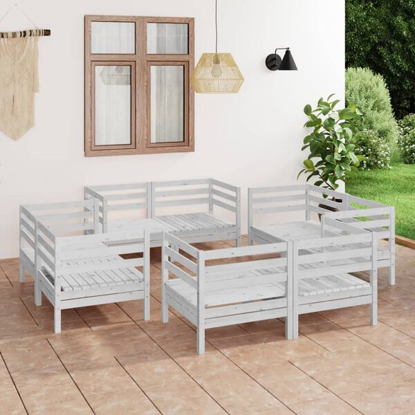 vidaXL 8 Piece Garden Lounge Set White Solid Pinewood