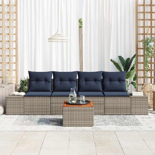 vidaXL Garden Sofa Set with Cushion 5 pcs Grey Poly Rattan