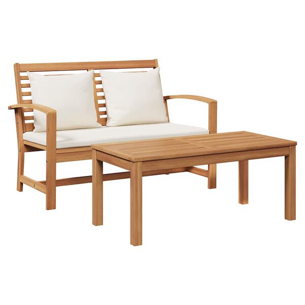 vidaXL Bench with Cushion 2 pcs Brown and Cream Solid Teak Wood