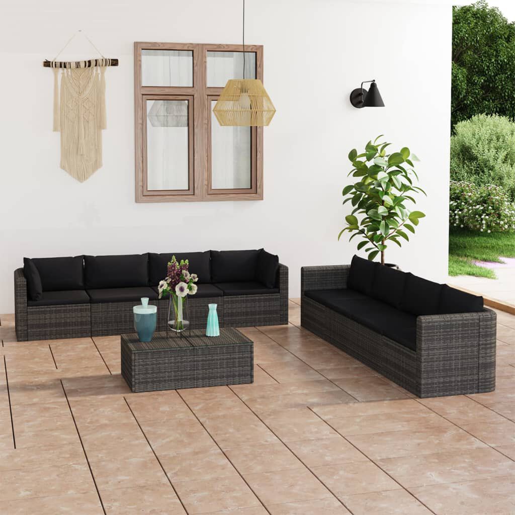 vidaXL 9 Piece Garden Lounge Set with Cushions Poly Rattan Grey