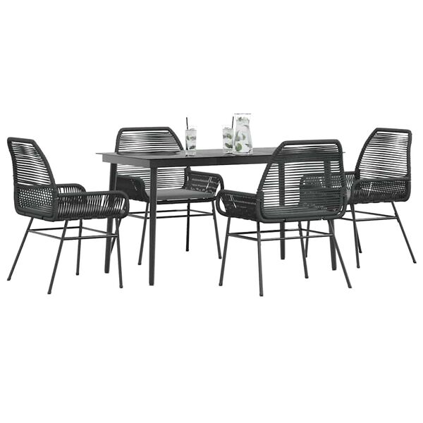 vidaXL 5 Piece Garden Dining Set with Cushions Black Poly Rattan Glass