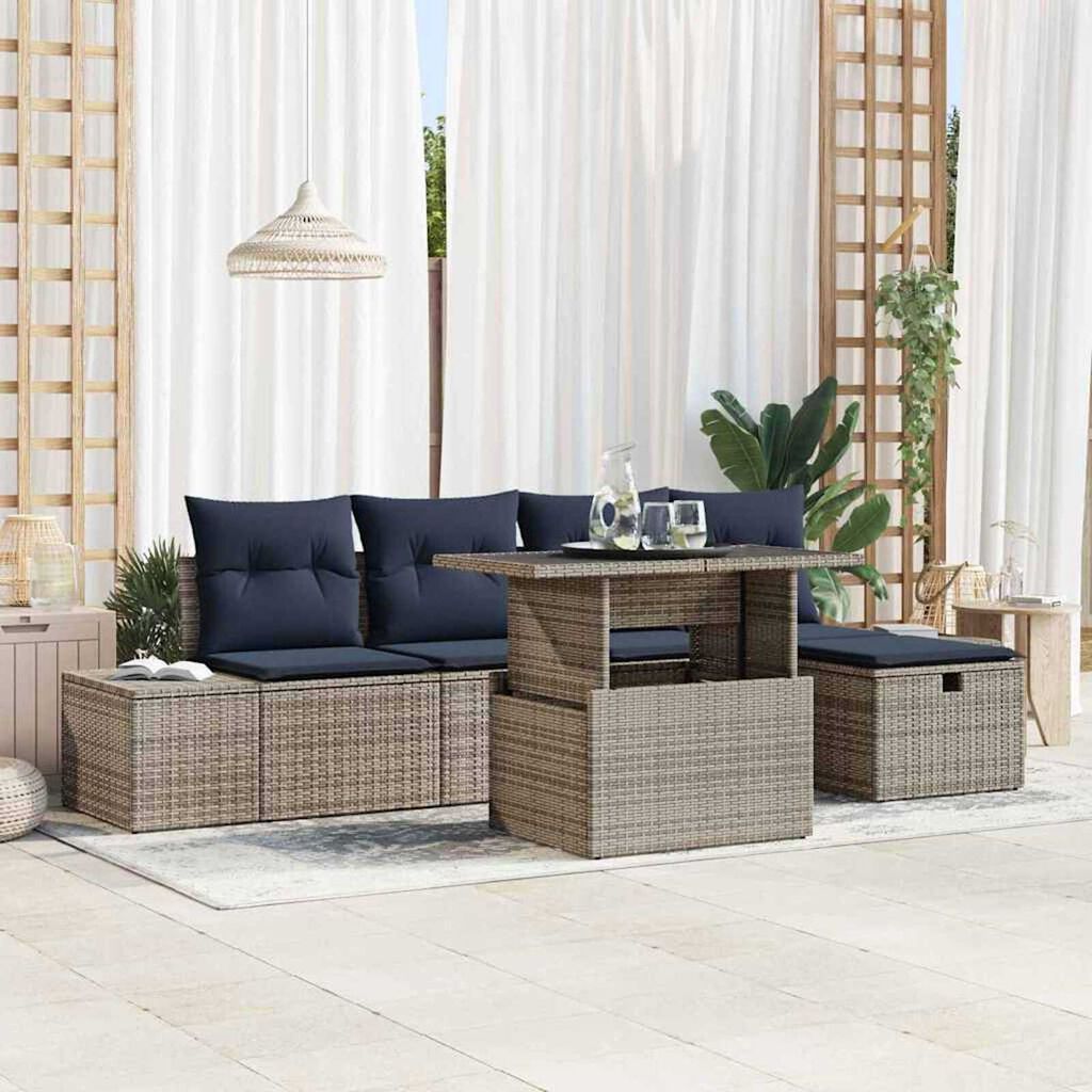 vidaXL Garden Sofa Set with Cushion 6 pcs Grey Poly rattan