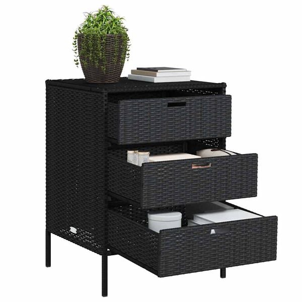 vidaXL Garden Storage Cabinet Black 55x59x80 cm Poly Rattan