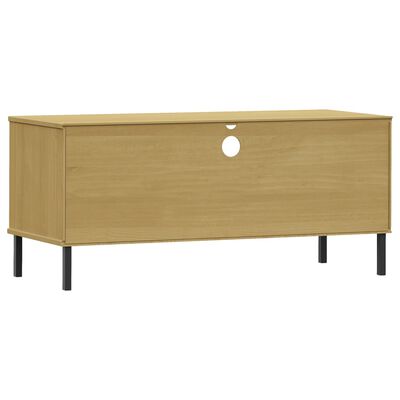 vidaXL TV Cabinet with Metal Legs Brown Solid Wood Pine OSLO