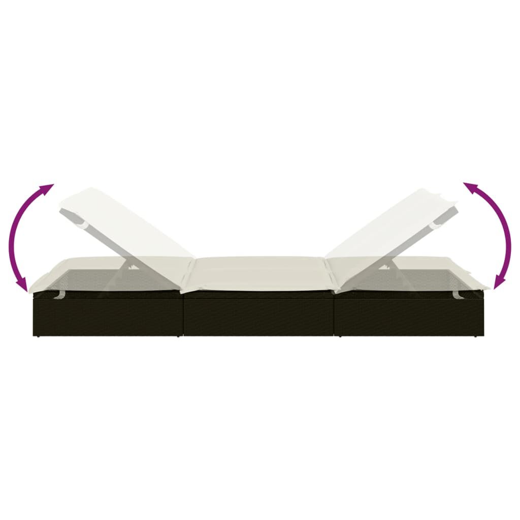 vidaXL 2-Person Sunbed with Cushions Black Poly Rattan