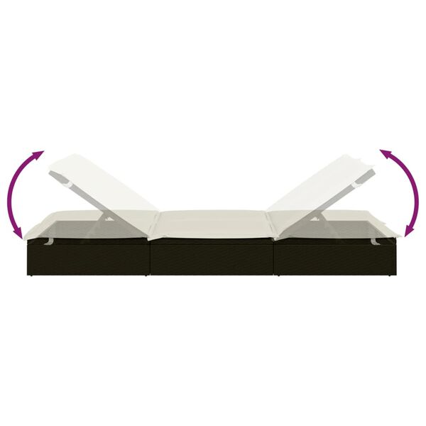vidaXL 2-Person Sunbed with Cushions Black Poly Rattan