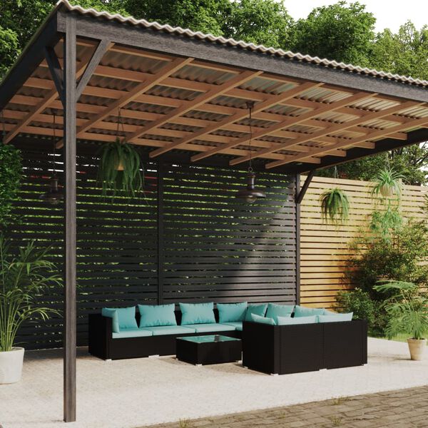 vidaXL 9 Piece Garden Lounge Set with Cushions Poly Rattan Black