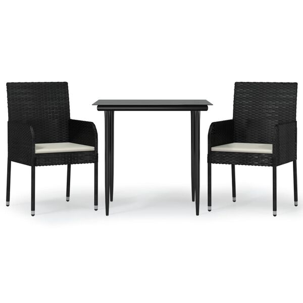 vidaXL 3 Piece Garden Dining Set with Cushions Black Poly Rattan
