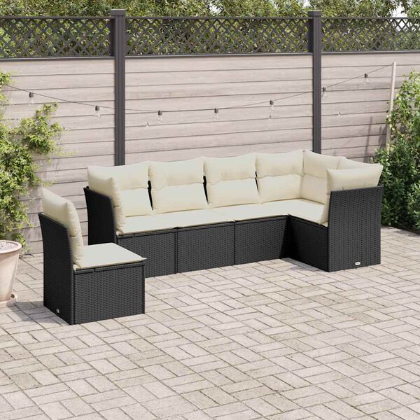 vidaXL 6 Piece Garden Sofa Set with Cushions Black Poly Rattan
