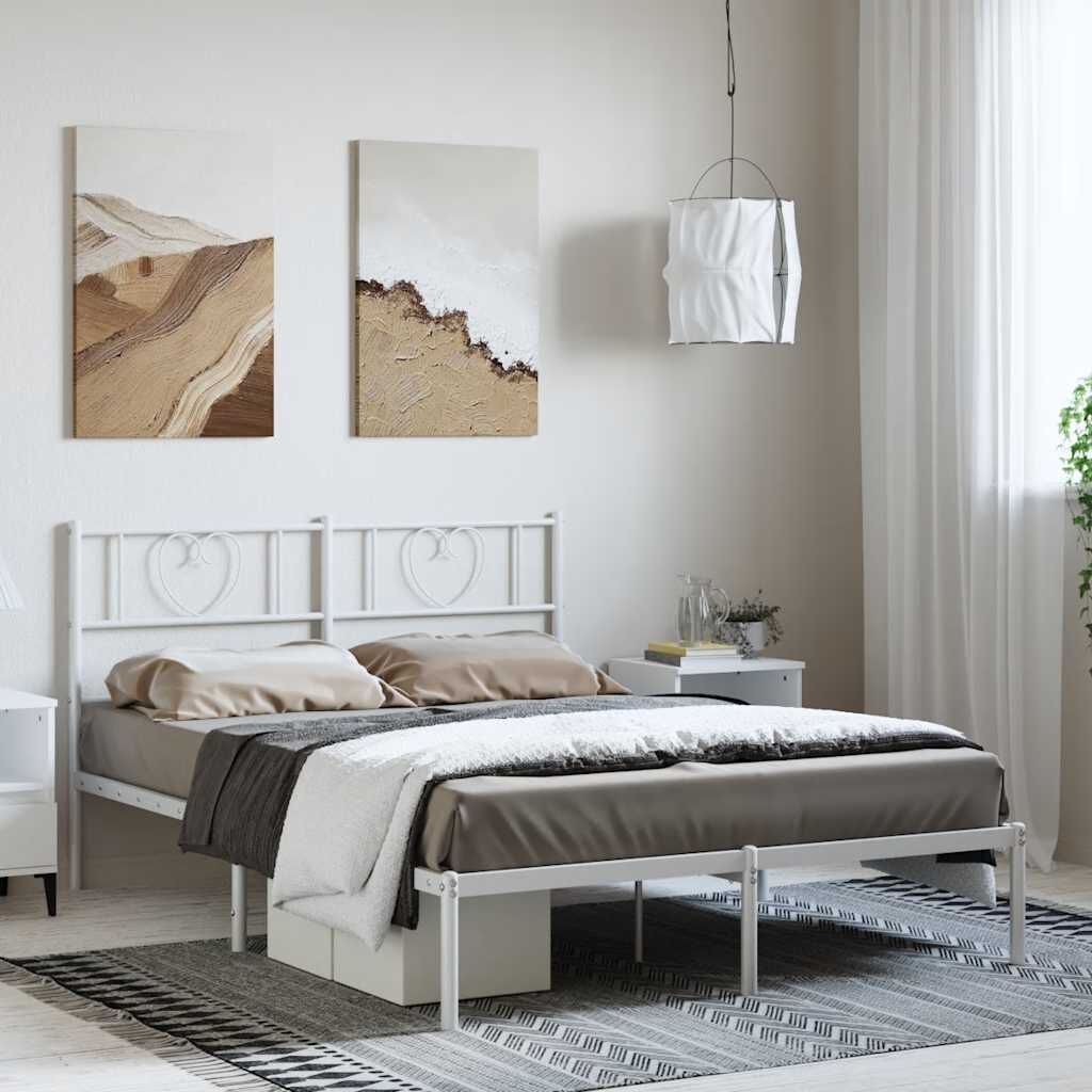 vidaXL Metal Bed Frame without Mattress with Headboard White 150x200cm