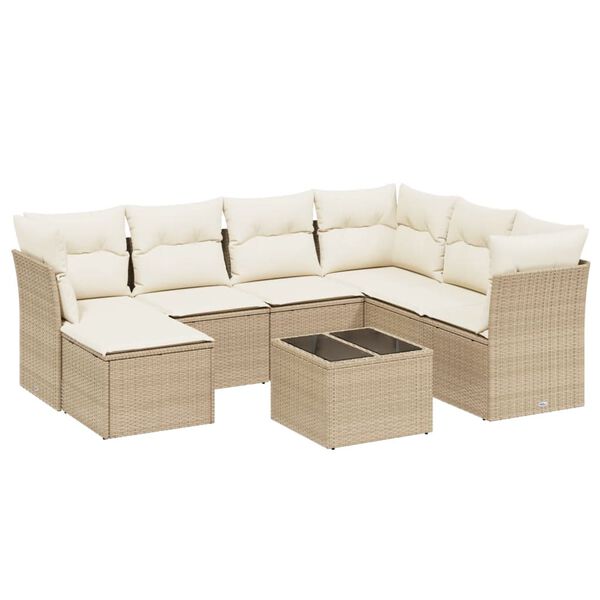 vidaXL 8 Piece Garden Sofa Set with Cushions Beige Poly Rattan