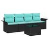 vidaXL Sofa Set with Cushion 5 pcs Black Poly Rattan
