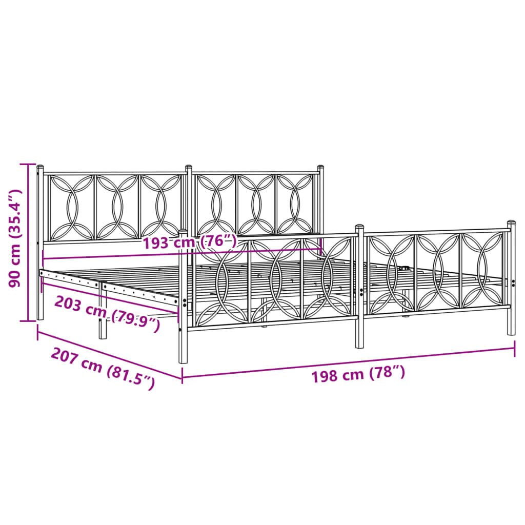 vidaXL Metal Bed Frame without Mattress with Footboard White 193x203cm