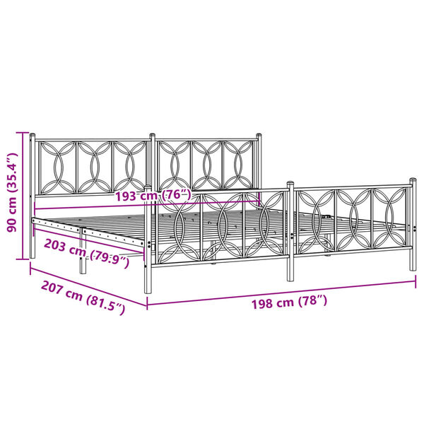 vidaXL Metal Bed Frame without Mattress with Footboard White 193x203cm