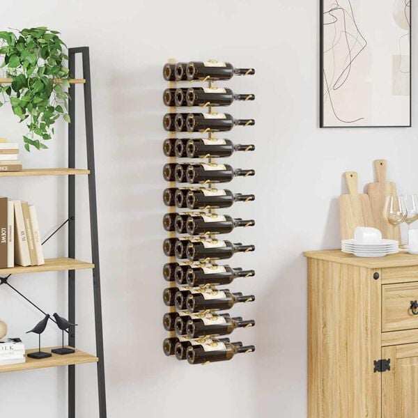 vidaXL Wall Mounted Wine Rack for 36 Bottles Gold Iron