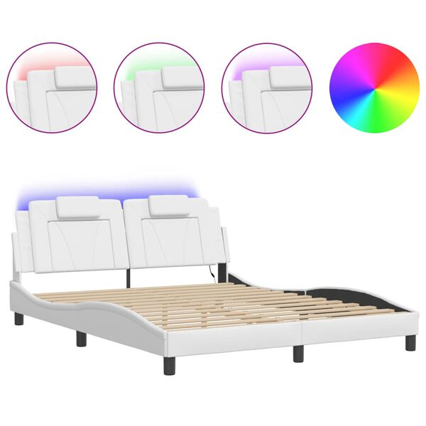 vidaXL Bed Frame "Viana" with LED without Mattress White 152x203 cm