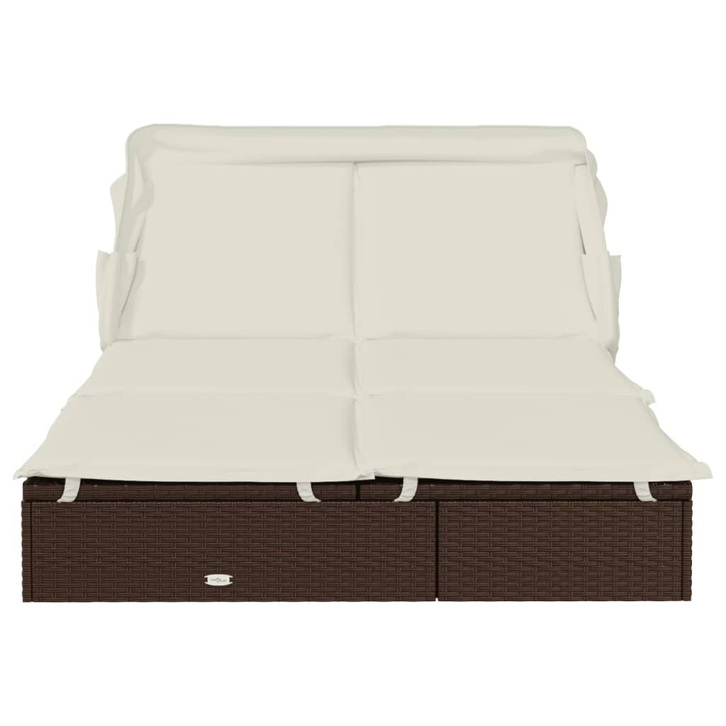 vidaXL 2-Person Sunbed with Foldable Roof Brown 213x118x97cm Poly Rattan