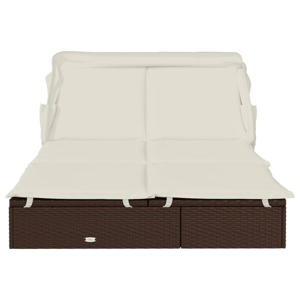 vidaXL 2-Person Sunbed with Foldable Roof Brown 213x118x97cm Poly Rattan