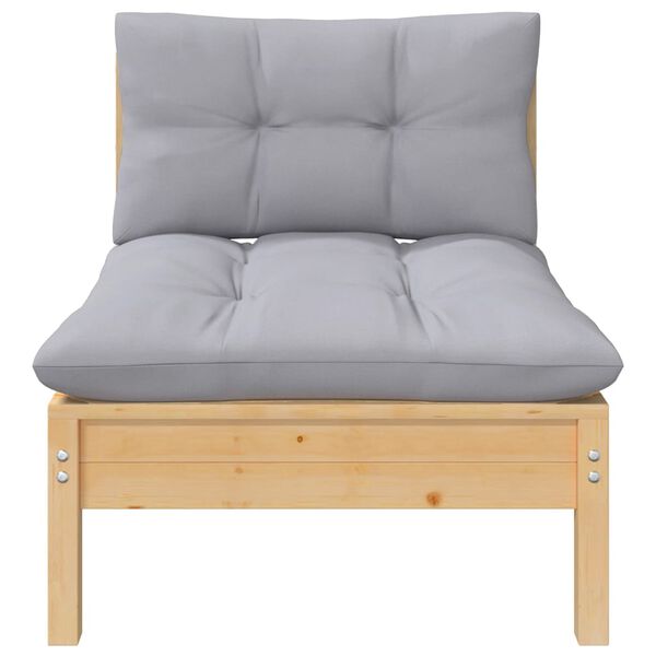 vidaXL 2-Seater Garden Sofa with Grey Cushions Solid Pinewood