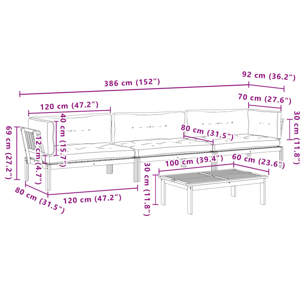 vidaXL 4 Piece Garden Pallet Sofa Set with Cushions Solid Wood Acacia
